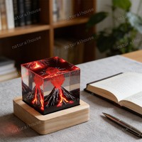 Lampe en résine en forme de cube de cristal avec paysage volcanique 3D, veilleuse LED créative pour la décoration et les souvenirs