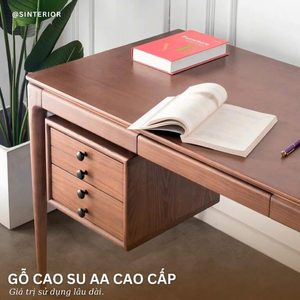 SINTERIOR 140CM VINTAGE <b>HOME</b> <b>OFFICE</b> <b>DESK</b> SOLID RUBBERWOOD WALNUT ASH FINISH <b>STORAGE</b> DRAWERS CLASSIC WOODEN <b>DESK</b> - Product Image 5