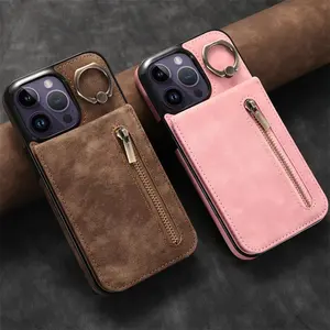 Suitable for iPhone 15/14/13/12/11 Pro max XS MAX 7 8 plus Card Protection case Zipper phone Holster Creative Ring phone case