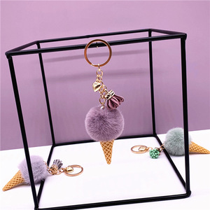 Personnalisé Mignon Dessin Animé Boule De Fausse Fourrure Douce Crème Glacée Porte-clés En Peluche Pendentif Pom Pom Boule Porte-clés pour Sac Charme Cadeau Promotionnel - Product Image 6