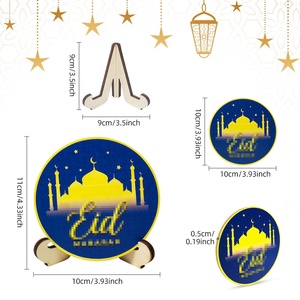 3pcs Eid Ramadan Mubarak Décorations Ornement Eid Mubarak Panneaux de table en bois Eid Décorations pour lune <span class=keywords><strong>Aladin</strong></span> Ornament Décoration de table - Product Image 6