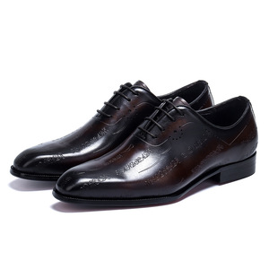 Zapatos Oxford de Piel Genuina Marrón con Punta Puntiaguda, Cordones, Parte Superior Repujada, Suela de Goma, para Todas las Temporadas, Envío Directo - Product Image 3