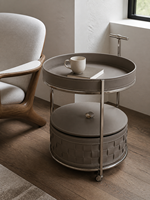 Table d'appoint ronde en cuir et acier inoxydable, avec rangement tressé, pour salon et hôtel, fabrication directe usine, OEM