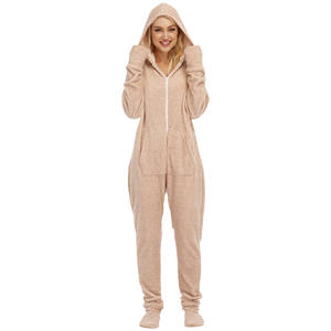 Ensemble de pyjamas en polaire à manches longues pour femmes automne hiver une pièce avec deux poches et couvre-pieds vêtements de nuit - Product Image 1