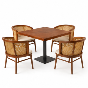 Ensemble complet de mobilier éco-responsable pour restaurants et cafés, avec tables et chaises en bois et métal, sièges banquette et comptoir de bar - Product Image 1