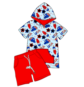 Vêtements pour enfants personnalisés pour le 4 juillet, USA, sweat-shirt à capuche, shorts, tenues, polo pour tout-petits, barboteuse, vente en gros de vêtements pour enfants - Product Image 4