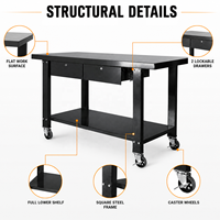 Table de travail industrielle mobile en acier pour garage avec tiroirs de rangement, établi métallique roulant avec étagère complète en dessous