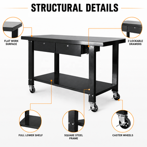 Table <span class=keywords><strong>de</strong></span> <span class=keywords><strong>travail</strong></span> industrielle mobile en acier pour garage avec tiroirs <span class=keywords><strong>de</strong></span> rangement, établi métallique roulant avec étagère complète en <span class=keywords><strong>dessous</strong></span> - Product Image 3