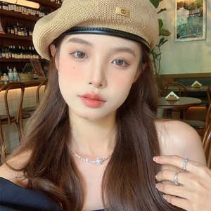 Nouveau Béret d'été fin et respirant pour femme, style rétro en métal, avec bord en cuir, chapeau de peintre tendance pour usage quotidien, en tissu tissé, taille adulte - Product Image 2