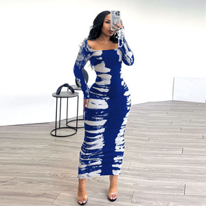 Vêtements d'été pour femmes <span class=keywords><strong>Robe</strong></span> <span class=keywords><strong>Robe</strong></span> Maxi à manches longues Impression élastique Sexy Party Night Club Bodycon Streetwear Casual Dresses - Product Image 4