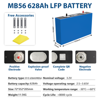 شحن مجاني وبدون ضرائب DDP إلى بولندا - خلية ليثيوم فوسفات الحديد (LiFePO4) صينية الصنع EV MB56 628 أمبير ساعة 3.2 فولت درجة A + ملحومة بالمسامير + قضيب توصيل + برغي - تسليم خلال شهرين