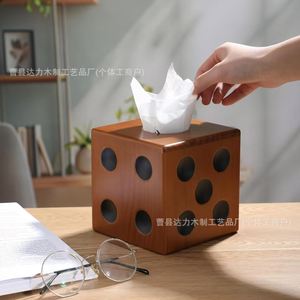 Dice Shaped <b>Wooden</b> Tissue Box Square Home Decorative Storage For <b>Desk</b> Use Handmade <b>Solid</b> Color 3 Layer Capacity - Product Image 1
