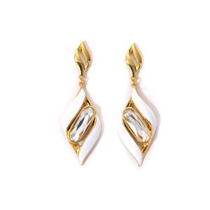Boucles d'oreilles pendantes tendance pour femmes, en acier inoxydable 316L, plaqué or PVD, durables, résistantes, avec cristaux blancs en forme de goutte d'eau - Product Image 1