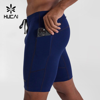 Shorts de compression de course pour hommes OEM, extensibles, 7 poches, en nylon, pour entraînement, fitness, gym, marathon, demi-collants, leggings courts