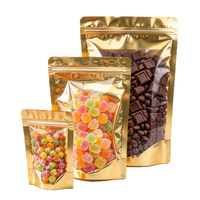 Sachet Doypack OEM en aluminium doré avec fenêtre transparente, fermeture éclair refermable, résistant à l'humidité, imprimé sur mesure pour aliments et snacks
