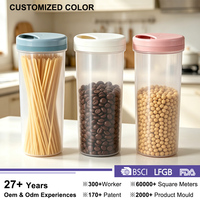 Pot de rangement en plastique rond et haut de 1,6 L sans BPA pour pâtes et céréales avec couvercle distributeur pour l'organisation des aliments