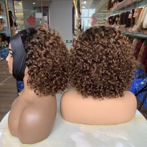 None <b>Lace</b> Machine Made Human Hair <b>Wigs</b> Super Double Drawn 12Inches Luxury Curl Headband <b>Wig</b> - Product Image 3