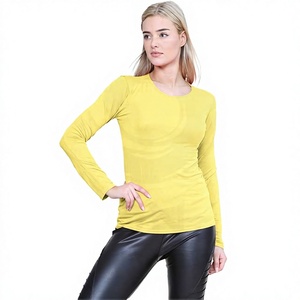 T-shirt à manches longues uni pour femme avec logo personnalisé, col rond léger de qualité supérieure, haut décontracté basique pour la mode quotidienne et le port quotidien - Product Image 1