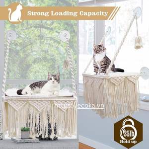 Cama para Mascotas Tejida y Ecológica, Hamaca de Macramé para Ventana de Gato, Ahorra Espacio, con 4 Asientos, Cálida, Lavable, con Diseño Animal, en Caja - Product Image 3