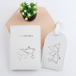 New Short Style Map Passport Book Protective Cover ID Bag PU Leather Passport Holder Luggage Tag Set