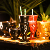 Mug en céramique rétro de style hawaïen, luxe léger, vintage, pour cocktails, avec visage de zombie Tiki, pour tasse Tiki, récipient créatif pour boisson