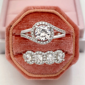 Geometric <b>Cubic</b> <b>Zirconia</b> <b>Ring</b> Set for Women Engagement <b>Wedding</b> Party Jewelry - Product Image 4