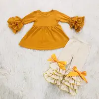Großhandel Rüschen Kinder Kleidung Sets Langarm Baumwolle Stoff Top Match Hosen Baby Mädchen Outfits Boutique Kleidung Sets