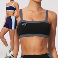 Soutien-gorge de sport à bretelles spaghetti, séchage rapide, blocs de couleur, avec logo personnalisé, rembourrage amovible, haute élasticité, respirant, pour gym et yoga, coupe courte