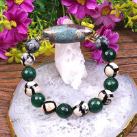 Vente en gros de perles en pierre naturelle, avec bords dorés DZI et Agate tibétains, Bracelet élastique, breloques, pour cadeau