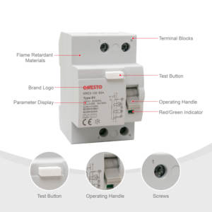 ONESTO Disjoncteur RCD sur rail DIN 25A 40A 63A <span class=keywords><strong>Type</strong></span> <span class=keywords><strong>a</strong></span> RCD 240V 415V Dispositif à courant résiduel 6mA <span class=keywords><strong>30mA</strong></span> Disjoncteurs RCD - Product Image 4