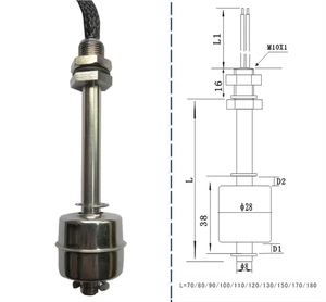 Capteur de niveau de liquide vertical à roseau SUS304 M10, interrupteur de niveau à flotteur pour réservoir d'eau, normalement ouvert, 24V CC, contrôle de pompe à eau, 45-65mm - Product Image 4