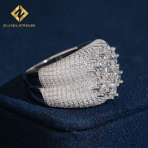 Anillo de banda ancha con diamantes de imitación ZUANFA JEWELRY, estilo hip hop, completamente cubierto de diamantes, plata 925, moissanita, brillante, para fiestas - Product Image 4