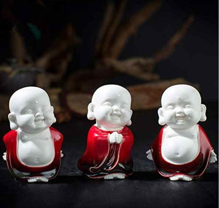 Set of 3 Ceramic Laughing Buddha Statue Monk Figurine White Porcelain Baby Crafts Dolls Ornaments Happy Collectible Figurines