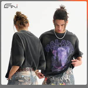 เสื้อยืดวินเทจแขนสั้นทรงหลวม ผ้าฝ้ายผสม ระบายอากาศได้ดี ซับเหงื่อ ป้องกันแสงแดด ชายเสื้อฉีกขาด ขอบเสื้อทำสีซีดแบบวินเทจ - Product Image 2