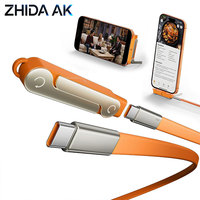 Câble de charge rapide Type-C vers Type-C 240W 5A avec support de téléphone universel, convertisseur, câble de charge rotatif et réglable de 1,5 m