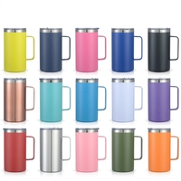 Gobelet isotherme portable en acier inoxydable de 24 oz avec poignée, revêtement en poudre, durable, pour café, voyage, personnalisable avec logo par gravure laser
