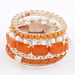 Bohemian Fashion Candy Color Pearl Multilayer Beads PU Handmade Stretch Charm Bracelet & Bangle For Women pulseras mujer