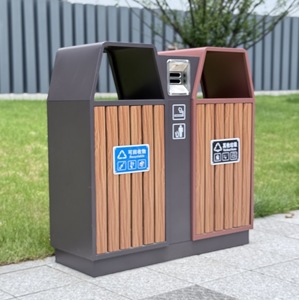 亜鉛メッキ木材ゴミ箱灰皿60L容量屋外ストリート家具廃棄物管理金属ビン - Product Image 4