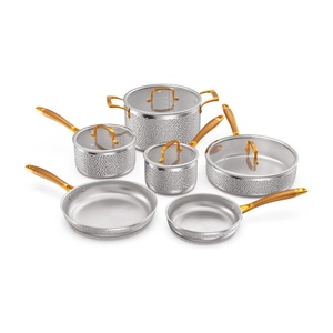 Prix d'usine – Ensemble de 10 ustensiles de cuisine écologiques pour la maison, poignées dorées, en acier inoxydable 304, couvercles en verre, casseroles pliables - Product Image 1