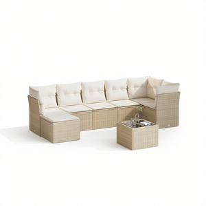 D0100XFNJJP Set Divano da Esterno 8 Pezzi in Rattan PE Beige, Arredamento da Giardino Contemporaneo Resistente alle Intemperie - Product Image 1