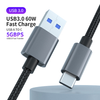 Câble de données USB C à charge rapide 60W avec transmission haute vitesse 5 Gbps pour téléphone portable, tablette, batterie externe avec coque tressée en nylon