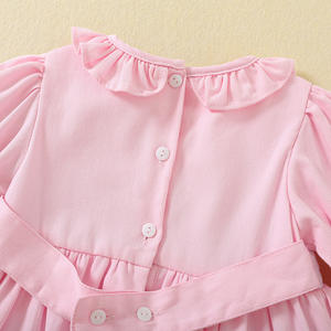 فستان كاجوال قصير الأكمام للفتيات بتصميم خط A مع ياقة دانتيل حلوة وتصميم مطاطي مصنوع من القطن بأسلوب بريطاني لطيف للأميرات الصغيرات - Product Image 5