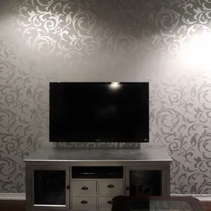 Grey 3D锦缎压花壁纸卷家居装饰客厅卧室墙布银色花卉豪华墙纸