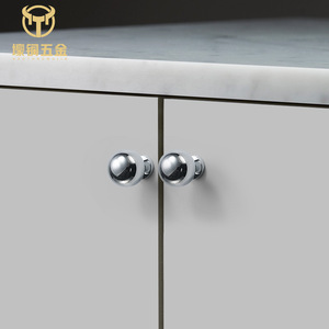 Hao Tong Wu Jin Round Cabinet <b>Knobs</b> Brass Minimalist Design Wardrobe Drawer Handle Spherical Shape Modular Installation - Product Image 2