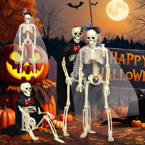 Scheletro Articolato per Decorazioni di Halloween, Sposa e Sposo Scheletrati con Mantello, Velo e Fiocco, Prop in Plastica per Casa Stregata - Product Image 4