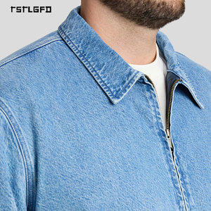 Veste en jean délavé pour homme, fermeture éclair, 100% coton, bleu clair, style Harrington, logo personnalisé, certifié GOTS, OEM, marque privée - Product Image 2