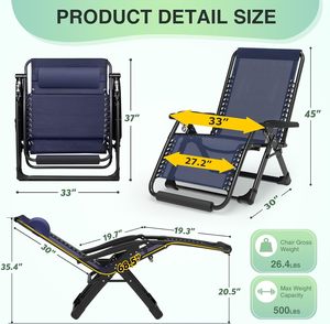 PIOEN 33 "<span class=keywords><strong>XXL</strong></span> surdimensionné zéro gravité chaise longue coussin amovible appui-tête capacité 500LBS avec serrure et repose-pieds améliorés - Product Image 6