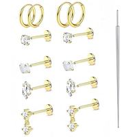 Nuevo Estilo: Set de Pendientes de Acero Inoxidable con Zirconia y Set de Anillos para Labio, Joyería de Piercing de Acero Inoxidable