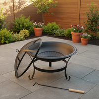 Brasero rond en acier de 21,5 pouces pour brûler du bois, avec écran anti-étincelles et couvercle, pour patio extérieur, jardin et camping