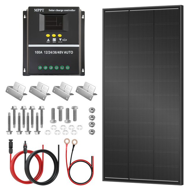 12V Off Grid Solar System Solar Kit 200W Lithium Battery Complete Solar System for RV Marine Outdoor Cabin Roof
